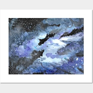 Watercolour galaxy landscape painting - astronomy inspired fine art Posters and Art